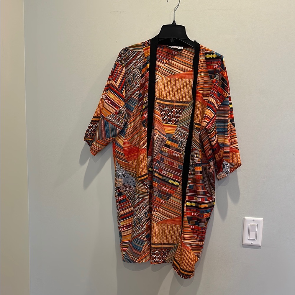 Colorful Geometric Patterned Kimono-Style Swimsuit Cover